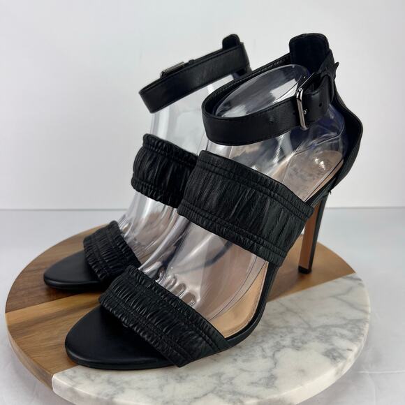 VINCE CAMUTO Leather KANITTA Black Ankle Strap Open Toes Stiletto Heels Size 9.5 - Picture 3 of 11